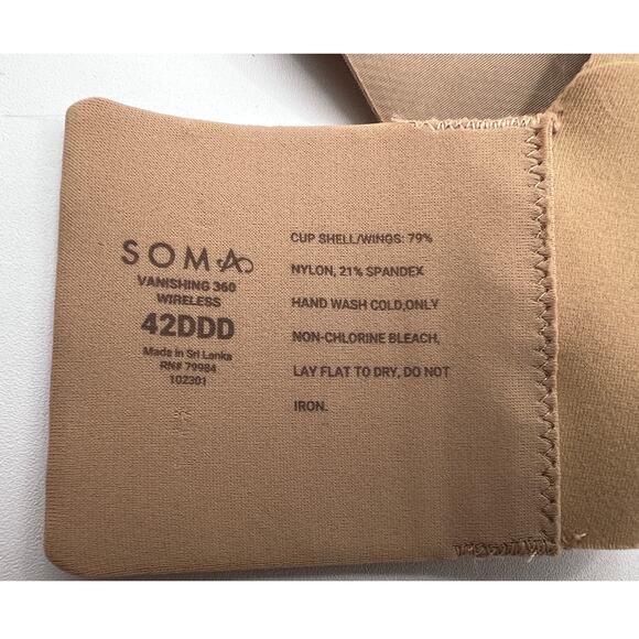 Soma Vanishing 360 Perfect Coverage Bra Wireless Size 42DDD BEIGE NEW - Picture 3 of 8